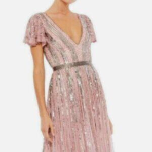 Mac Duggal (253) 5444 Deep V-Neck Rose Pink Sequin Long Gown Size 14 $698